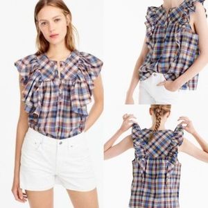 J. Crew Ruffle Top In Vintage Plaid